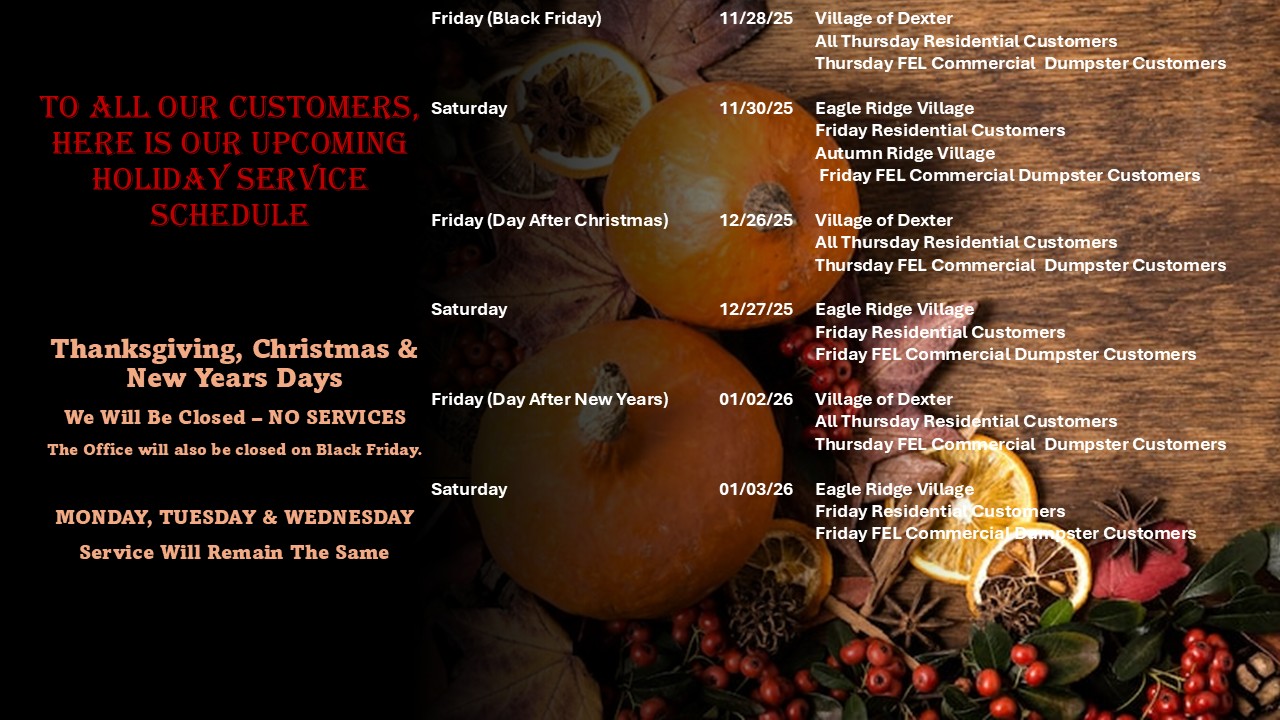 Holiday Service Schedule 2025